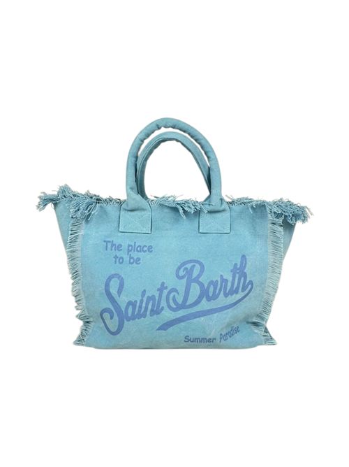 borsa donna vanity in canvas con scritta in tono azzurro MC2 Saint Barth | VANITYS3132